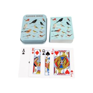 Kortlek i plåtburk fåglar